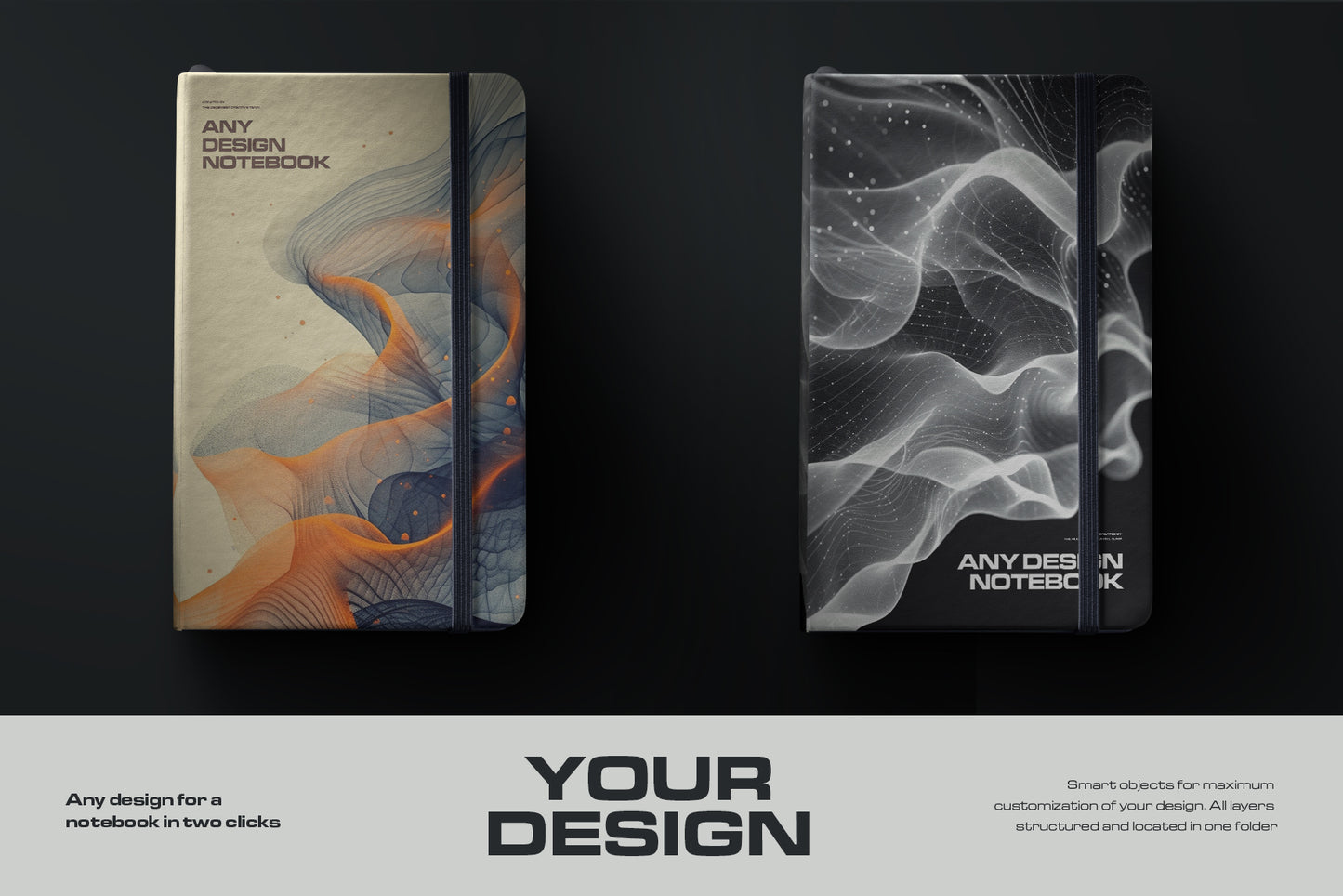 6 Mockups of Classic Notebook with Band and Hard Cover vol.2