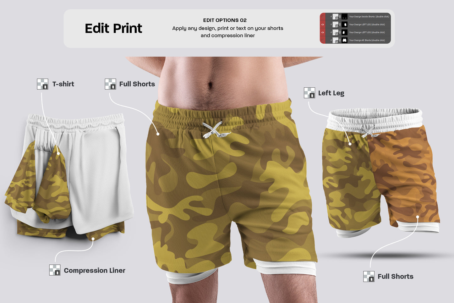 22 Men's Mockups Shorts with Compression Liner - Man/3D/Subjects ( Collection #6 )