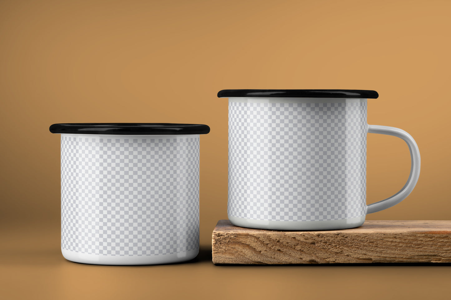 10 Mockups of Enamel Metal Mug with Black Border on Old Wood