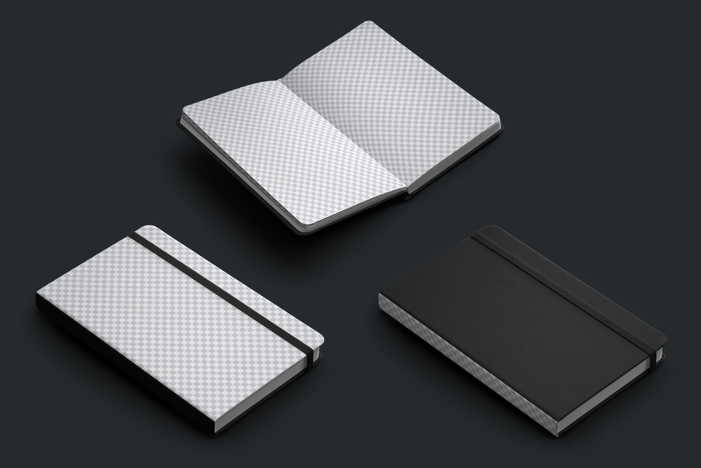 6 Mockups of Classic Notebook with Band and Hard Cover