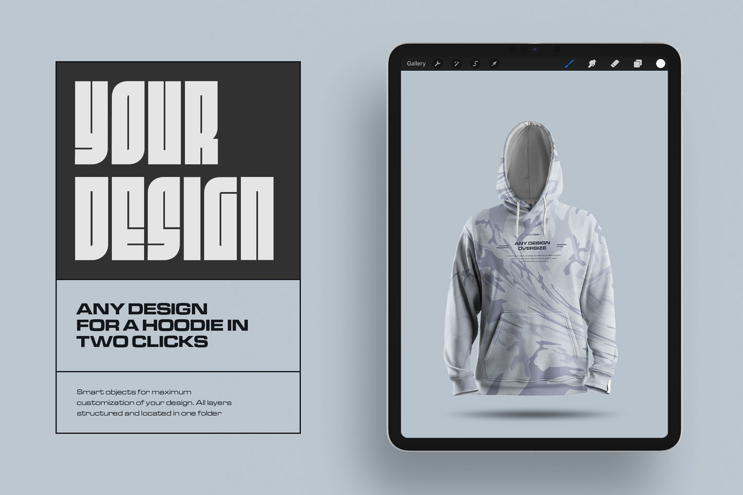 7 Mockups Oversize Hoodie in 3D Style for Procreate on the iPad