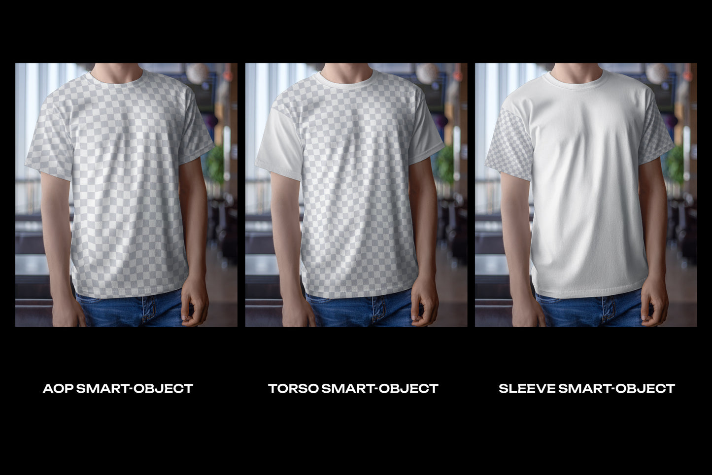 4 Mockups Man T-Shirt In The Indoor