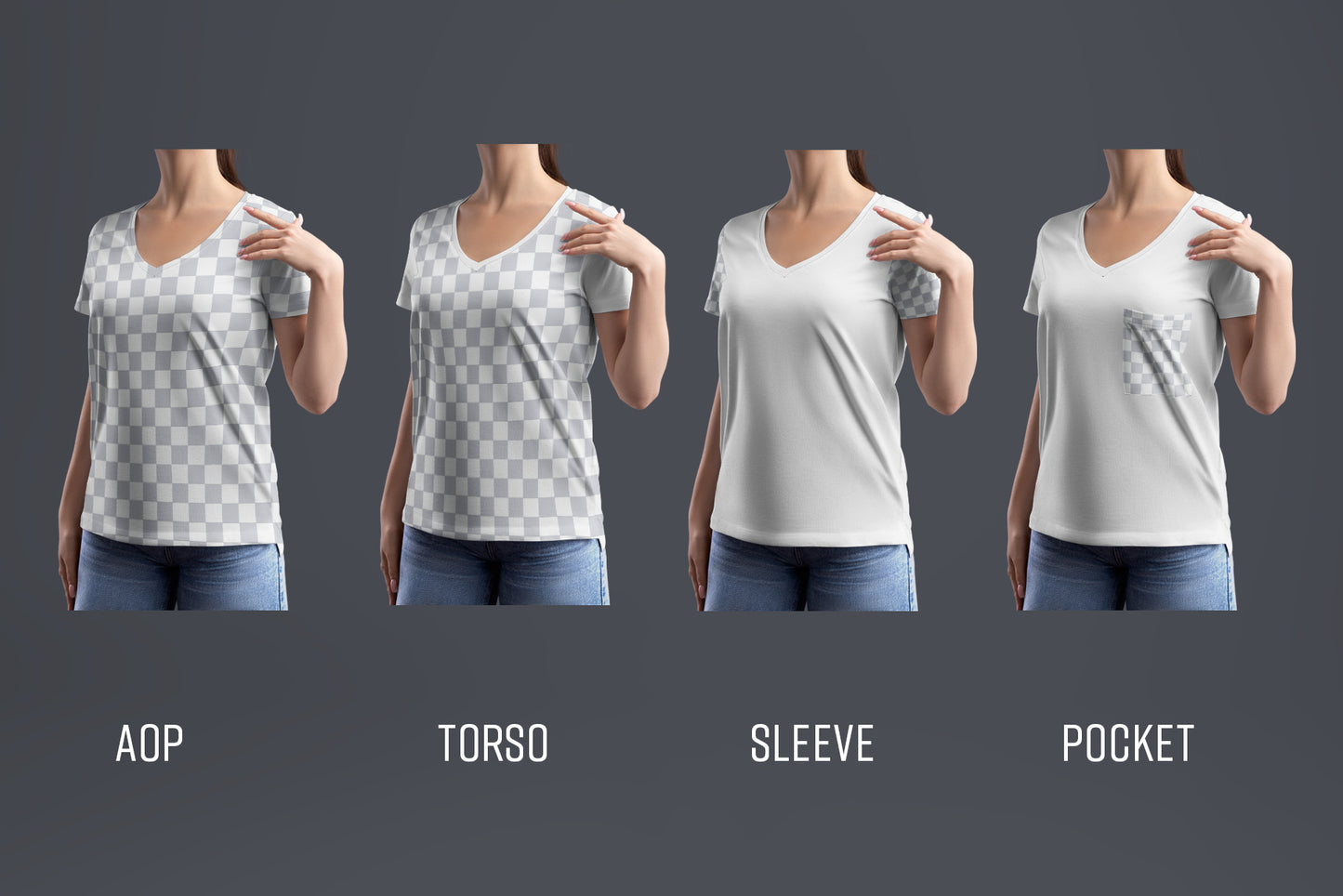 4 Mockup Woman V-Neck T-Shirt with a Chest Pocket. vol.02