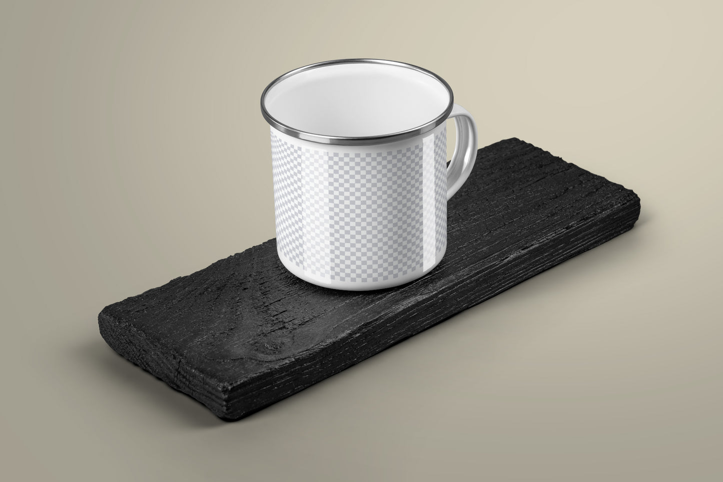 12 Mockups of Enamel Metal Mug on Burnt Wood Bar
