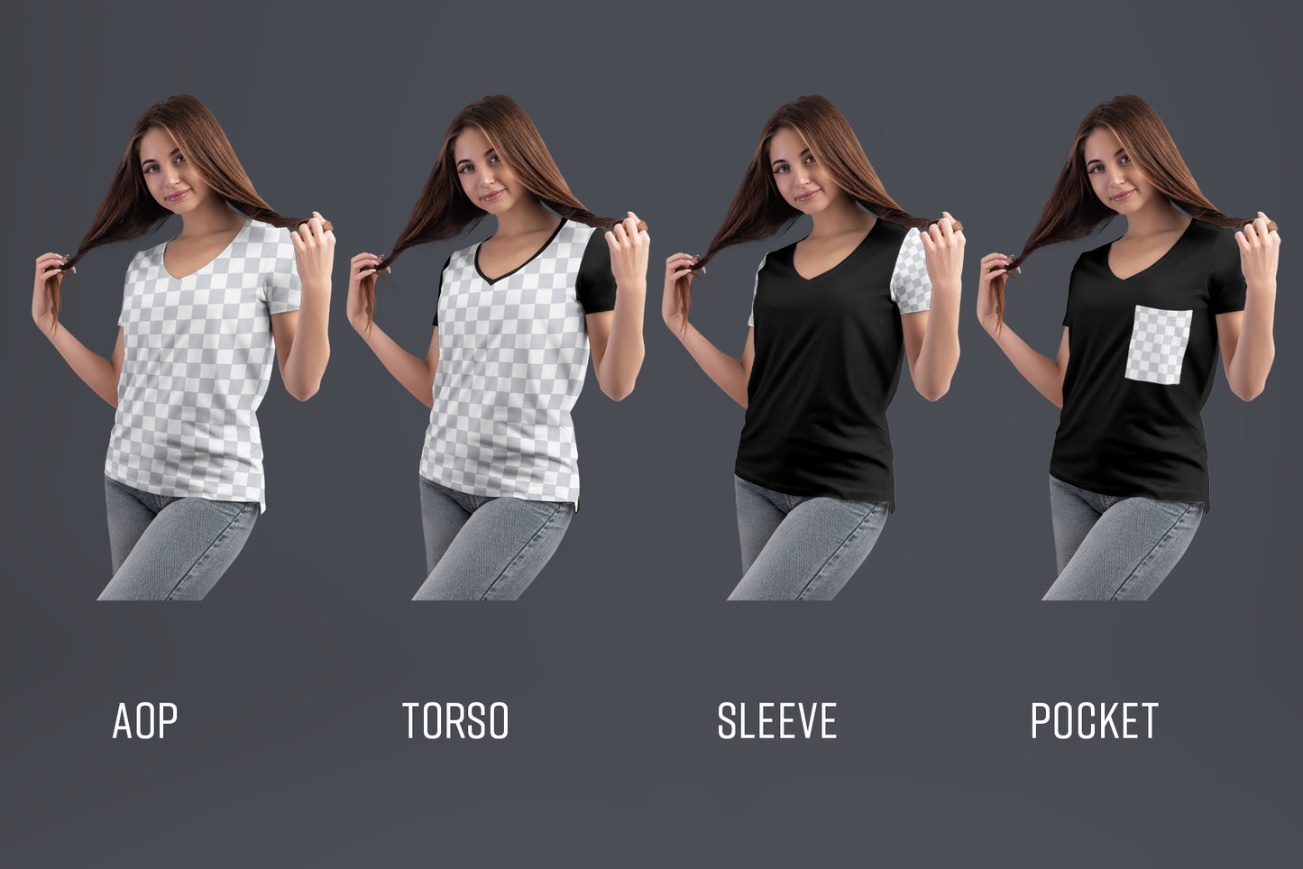 4 Mockup Woman V-Neck T-Shirt with a Chest Pocket