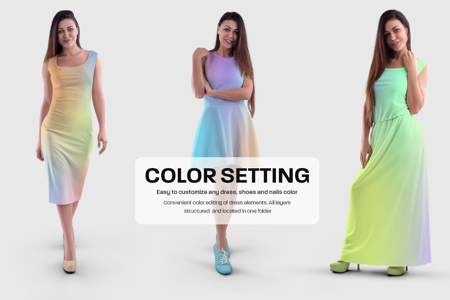 A Large Bundle of Mockups of a Women's Dress in Different Styles