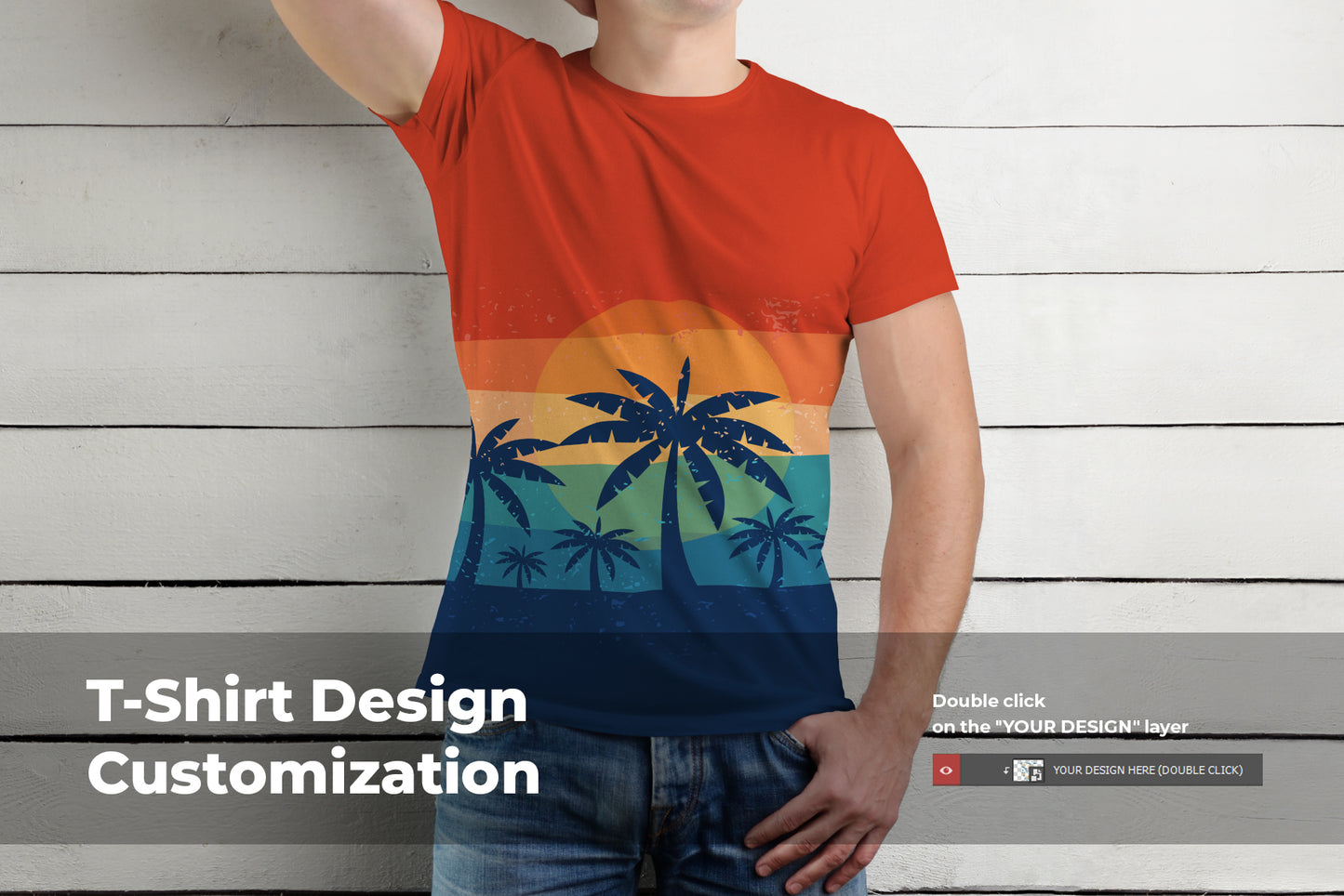 9 T-Shirt Men's Mockups on Wooden Background
