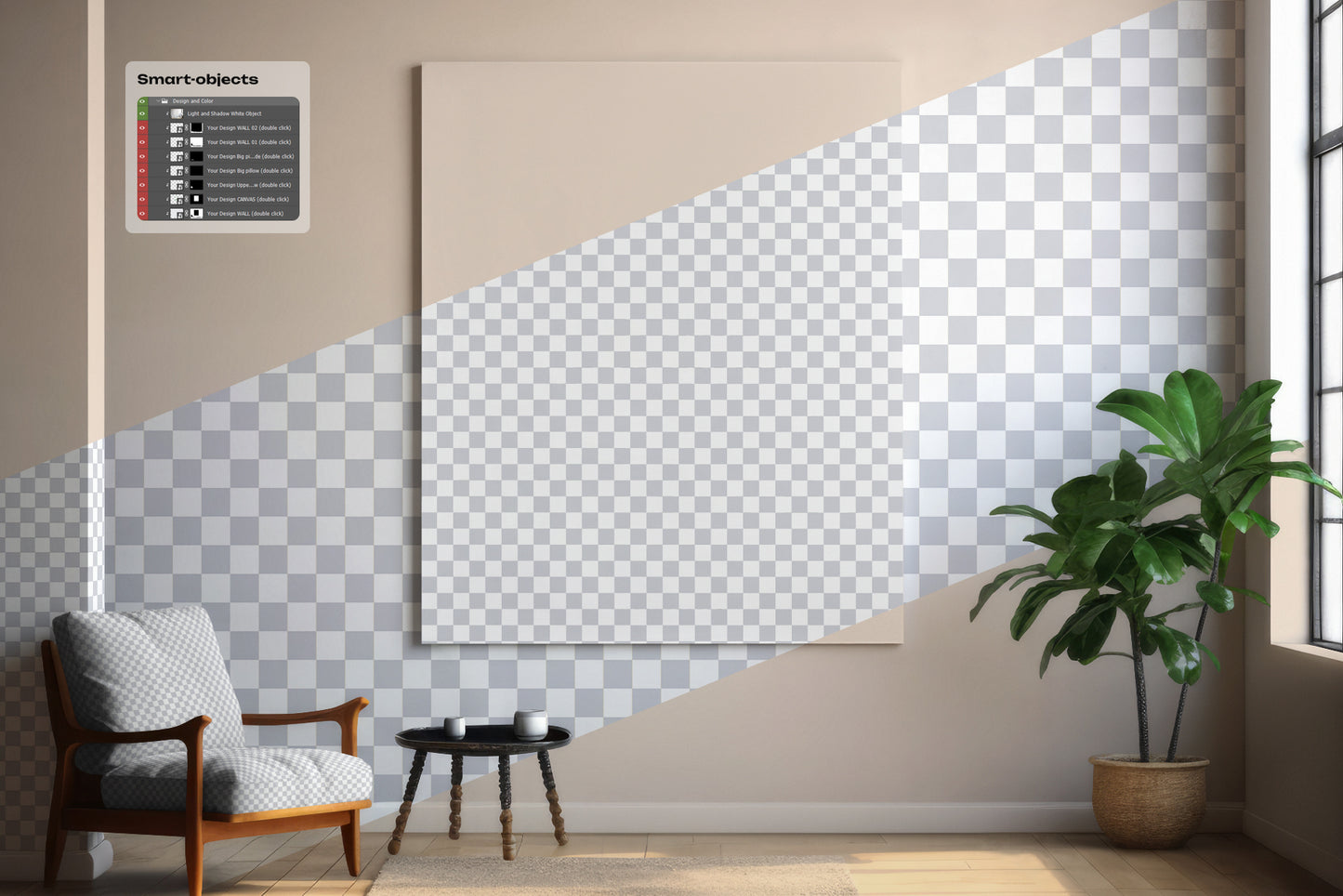 4 Mockups of Frames in the Interior. AI Generated