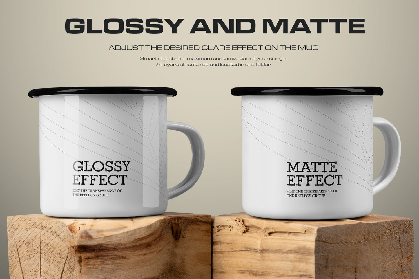 10 Mockups of Enamel Metal Mug with Black Border on Old Wood