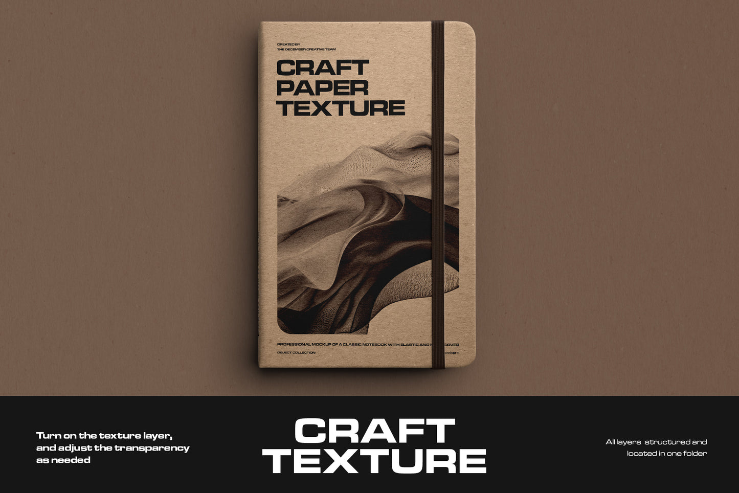 6 Mockups of Classic Notebook with Band and Hard Cover