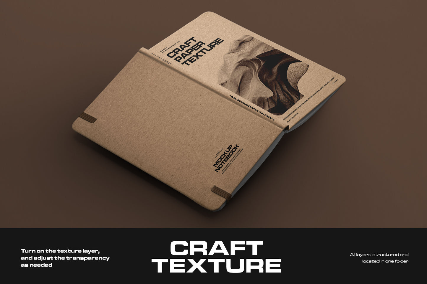 5 Mockups of Classic Notebook with Band and Hard Cover
