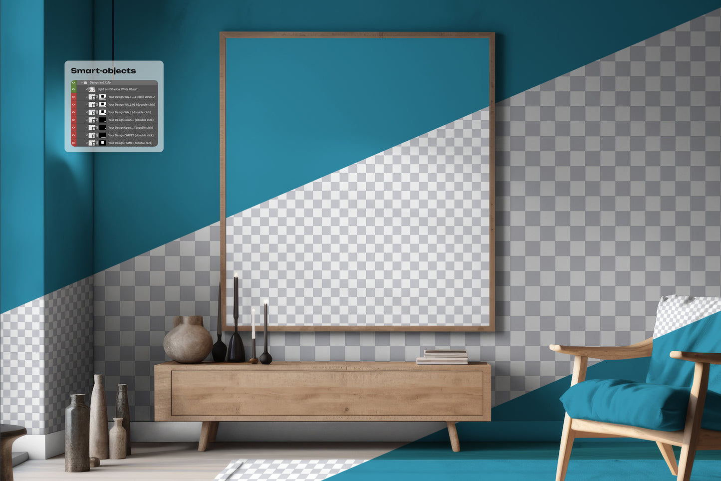 4 Mockups of Frames in the Interior. AI Generated