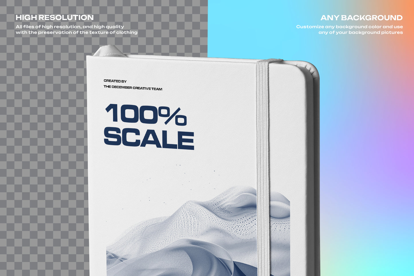 5 Mockups of Classic Notebook with Band and Hard Cover