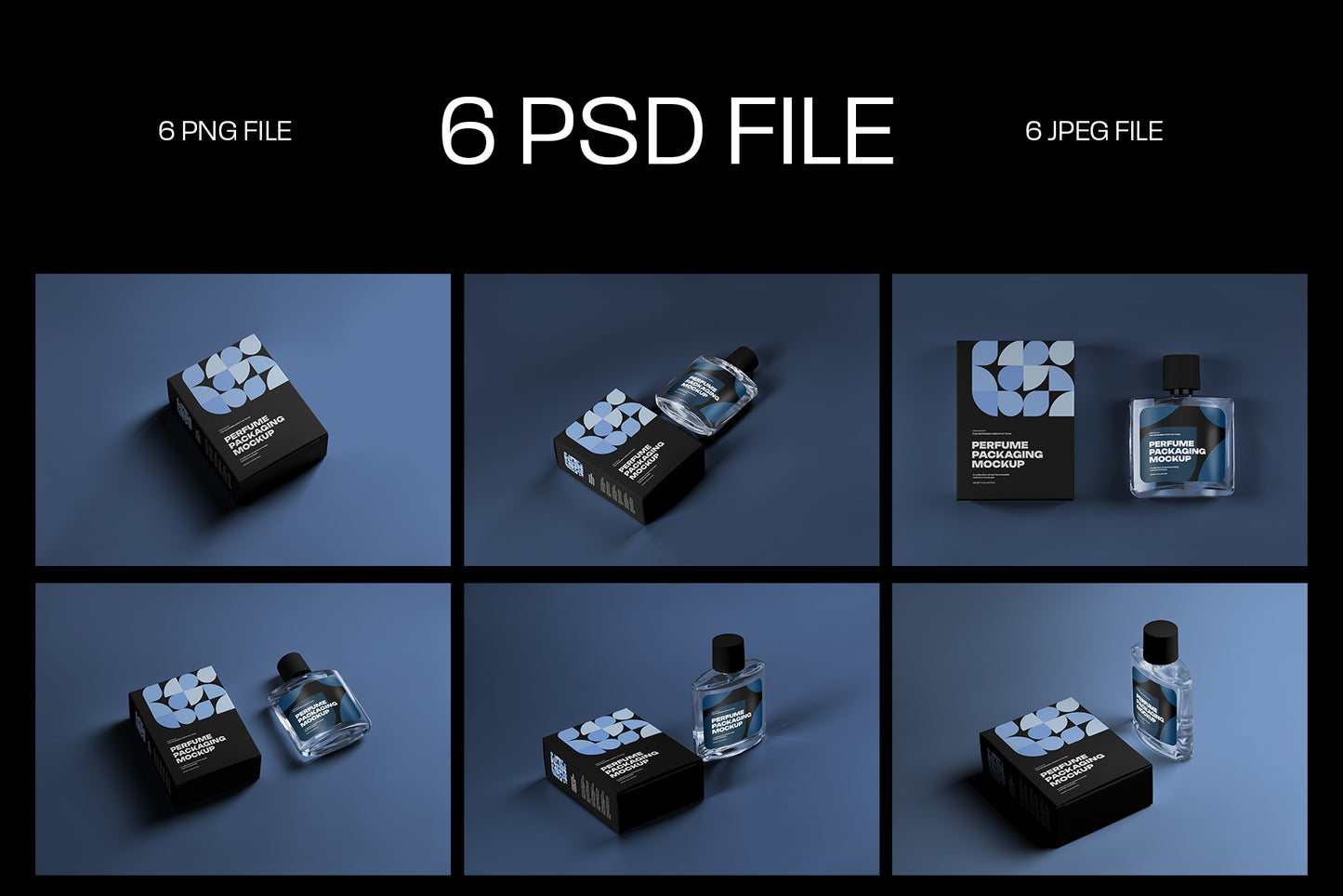 6 Perfume Packaging Mockups. Box and Bottle