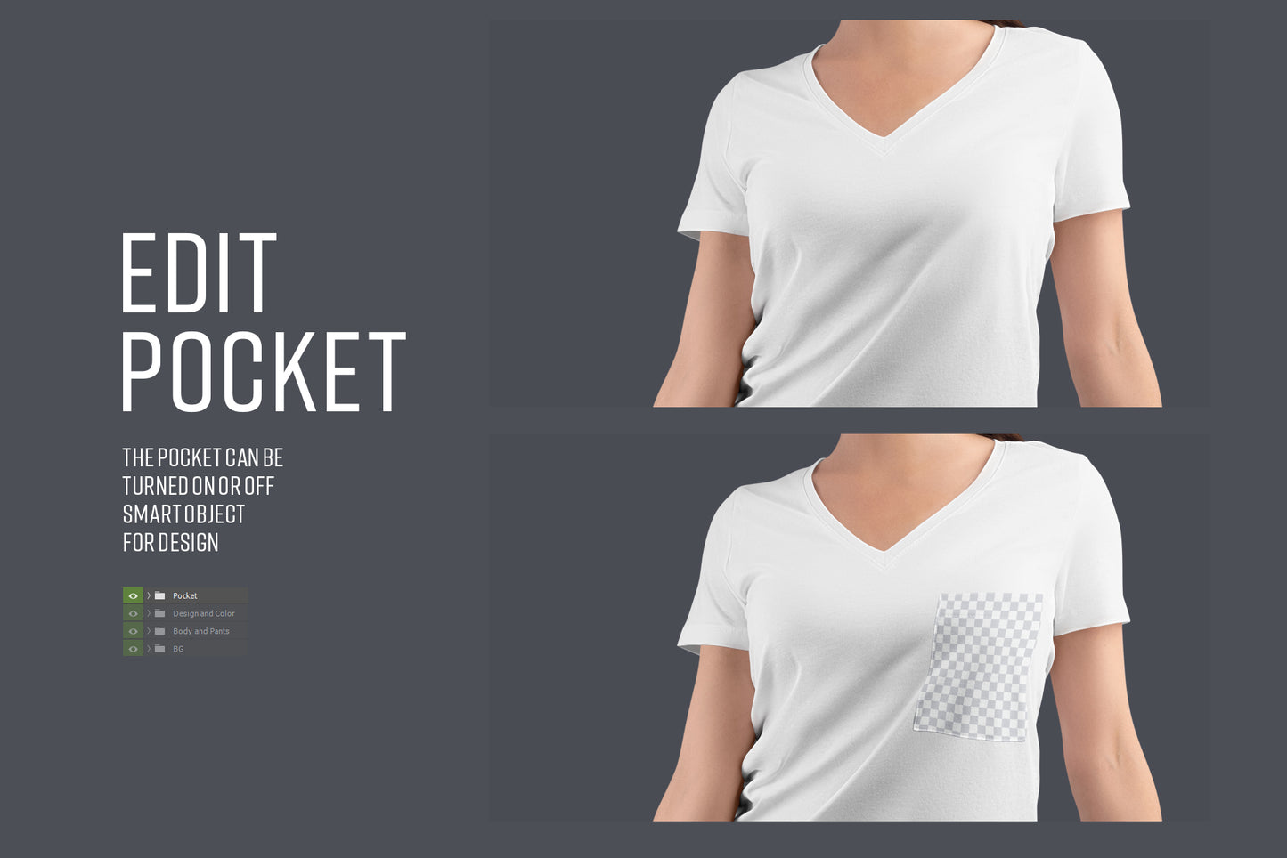 4 Mockup Woman V-Neck T-Shirt with a Chest Pocket