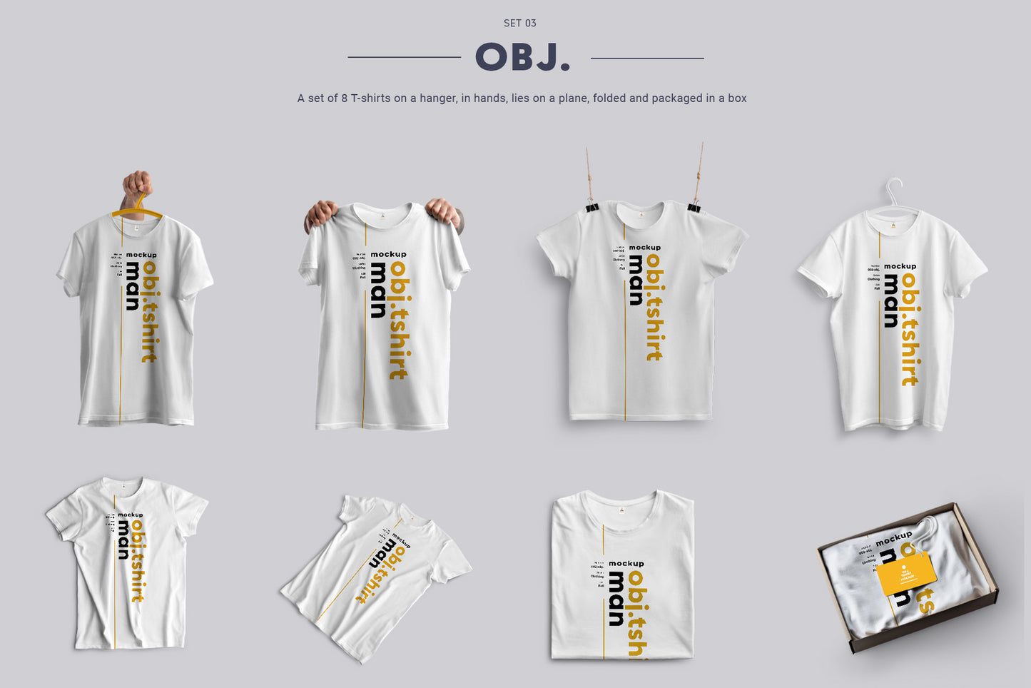 24 mockups t-shirts on the man, 3D and isolated objects