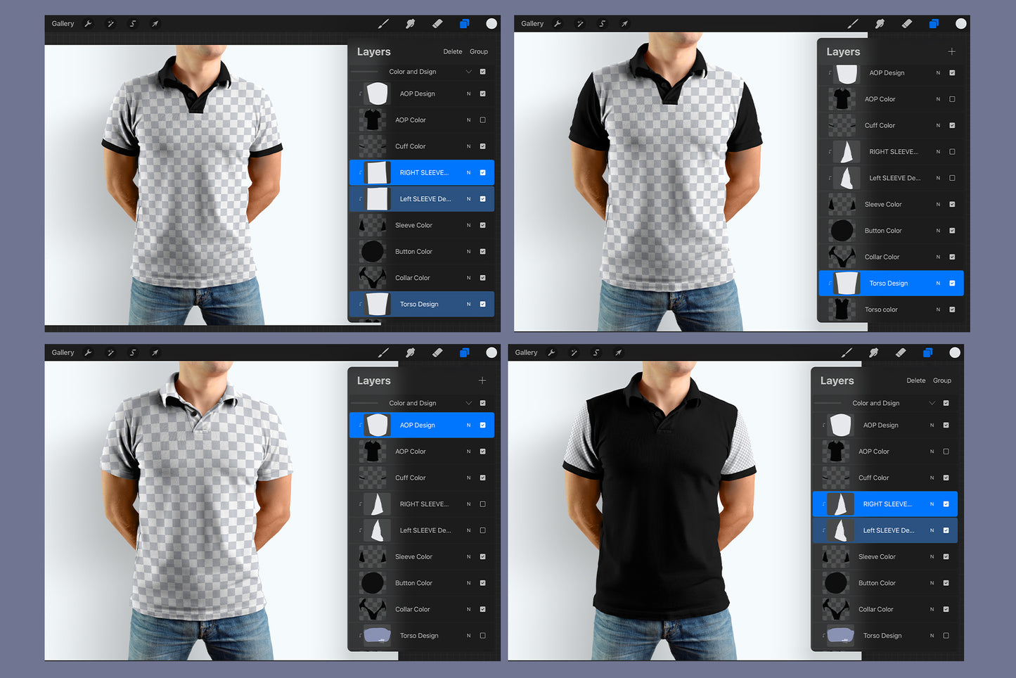 6 Mockups Polo Shirt for Procreate on the iPad