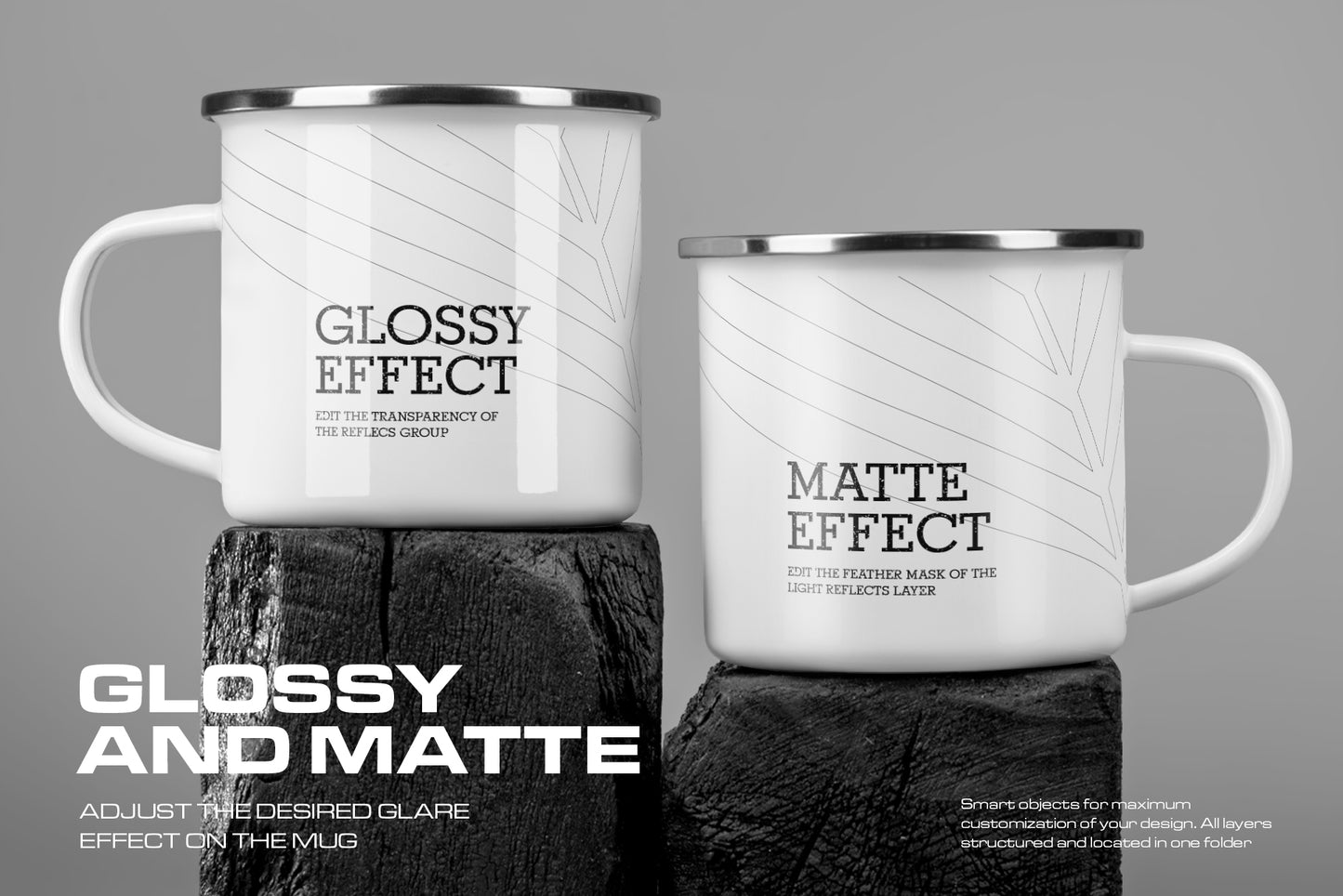 12 Mockups of Enamel Metal Mug on Burnt Wood Bar