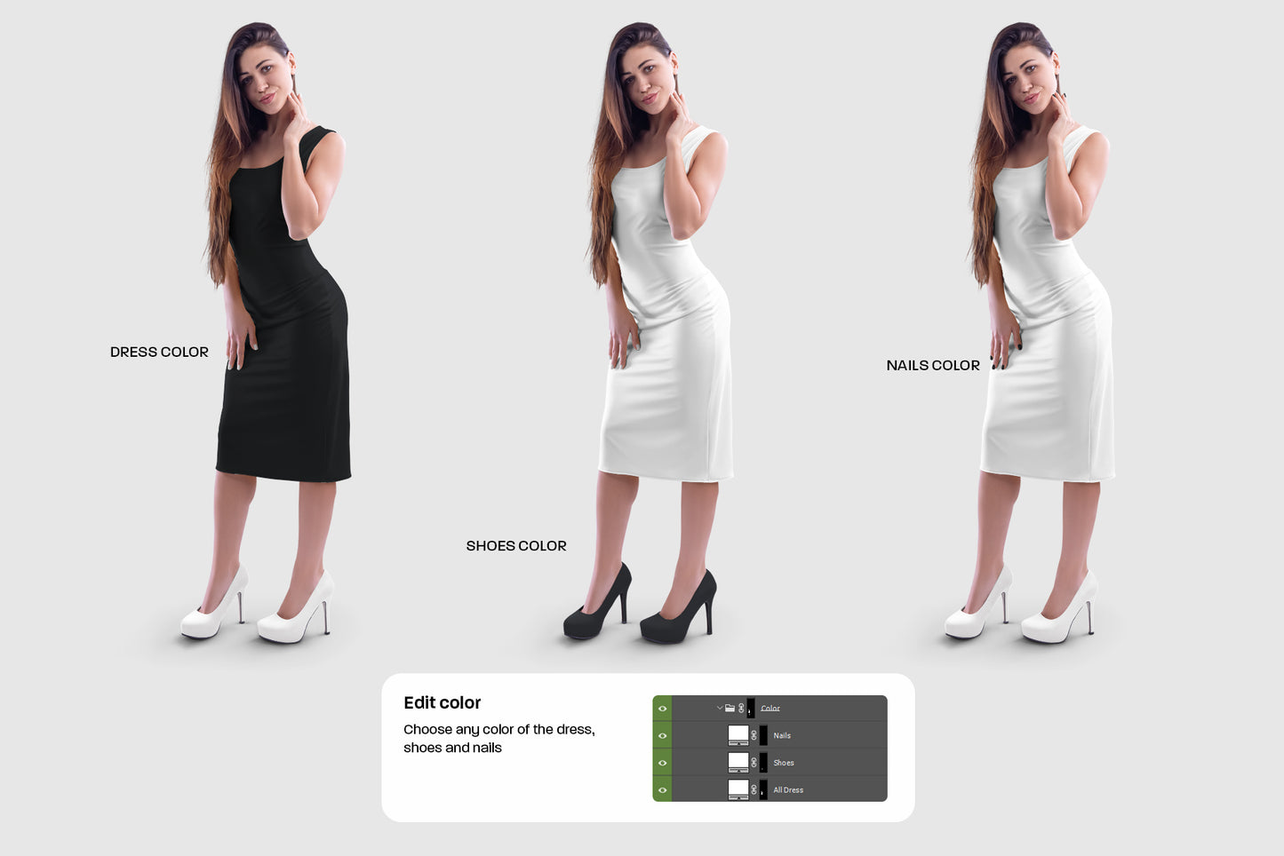 A Large Bundle of Mockups of a Women's Dress in Different Styles