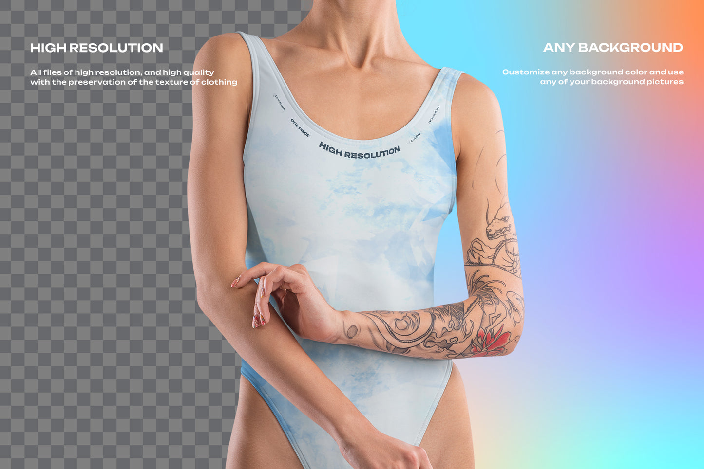 8 Mockups Woman Athletic One Piece Swimsuit vol.03. Full height