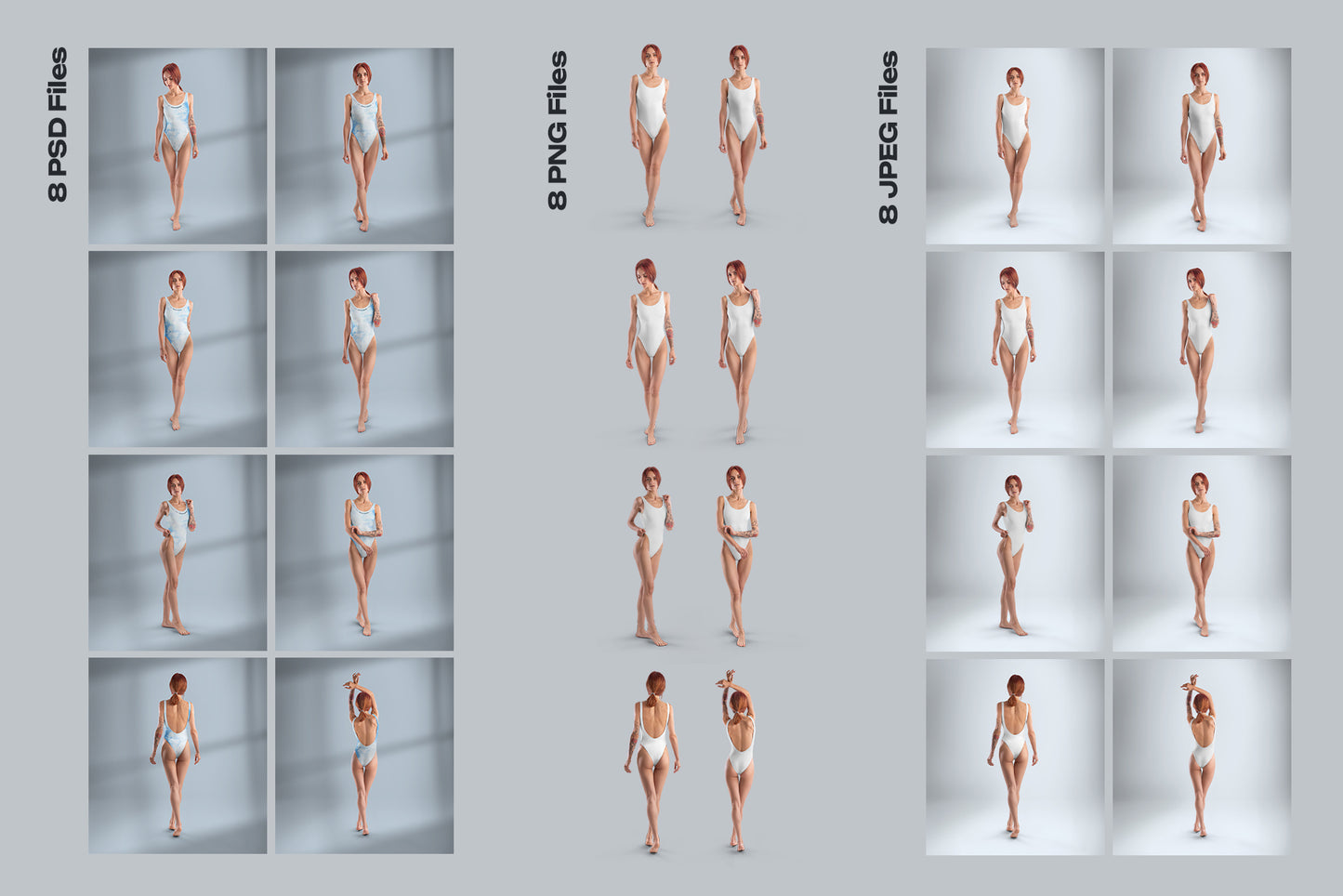 8 Mockups Woman Athletic One Piece Swimsuit vol.03. Full height
