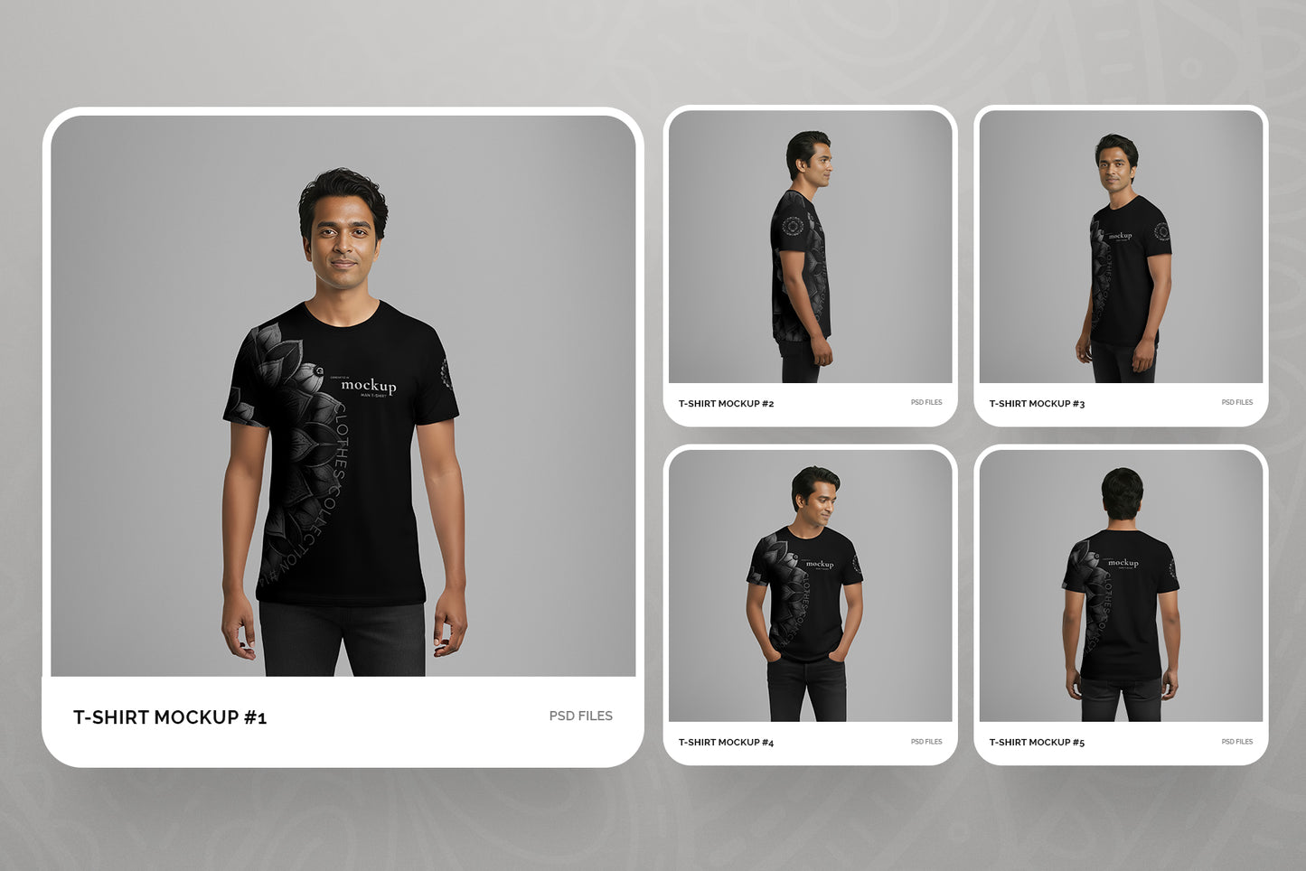 5 T-Shirt Mockups on Indian Man. Vol.01. Generated AI