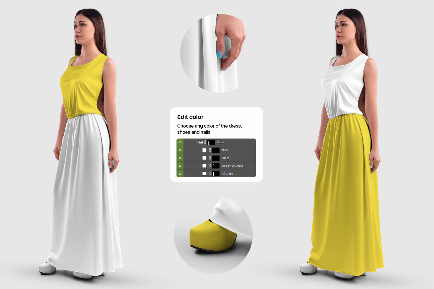 A Large Bundle of Mockups of a Women's Dress in Different Styles