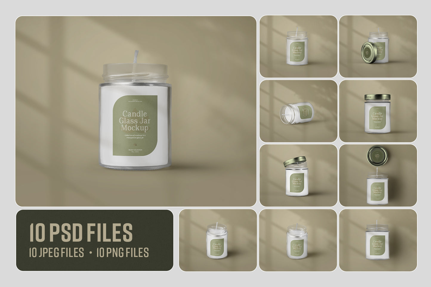 10 Mockups of Candles in a Glass Jar with a Lid. vol.01