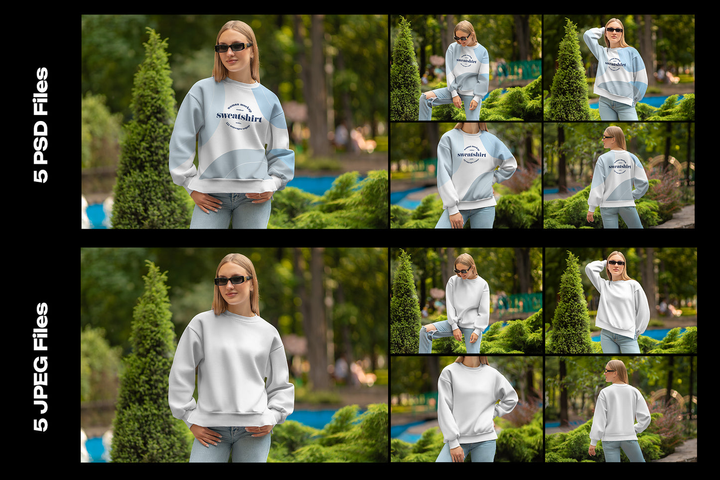 5 Mockups of Sweatshirts on the Girl on the Outdoor