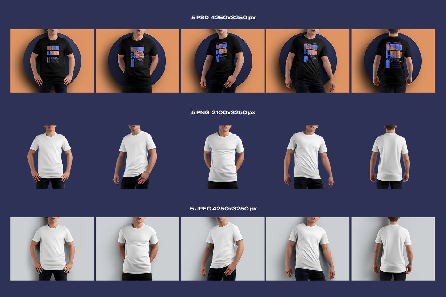 5 Mockups Man T-Shirt