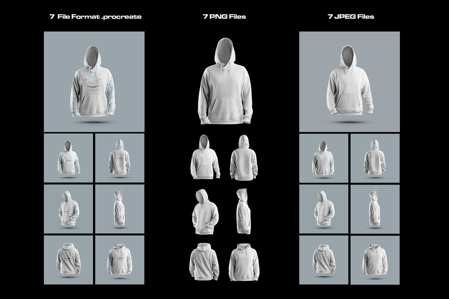 7 Mockups Oversize Hoodie in 3D Style for Procreate on the iPad