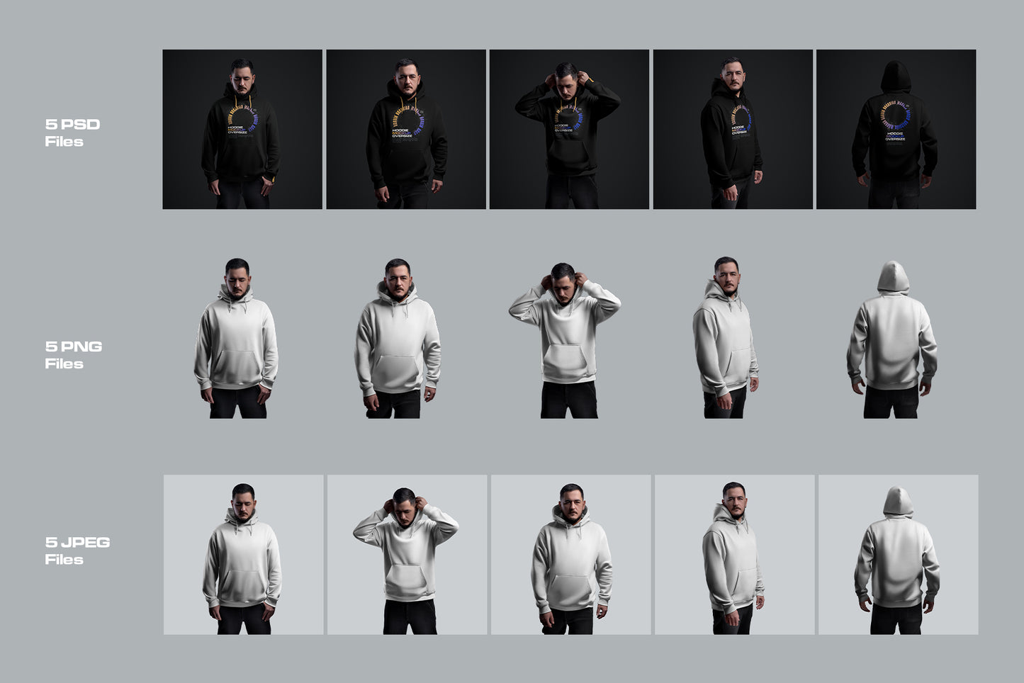5 Mockups Oversize Hoodie. Dark Light vol. 02