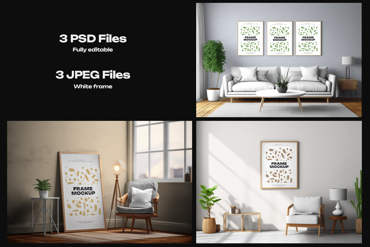 3 Mockups of Frames in the Interior. AI Generated