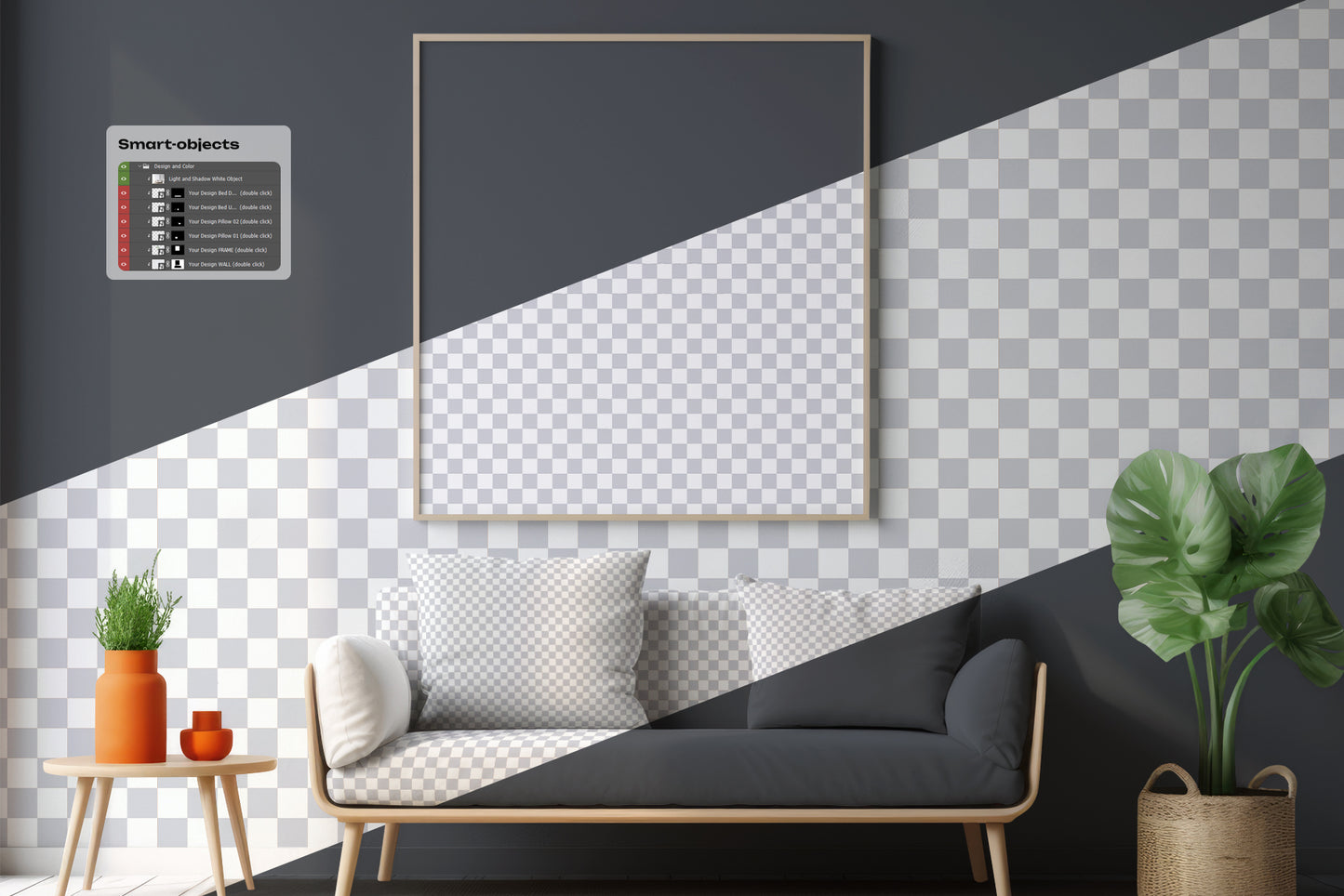 4 Mockups of Frames in the Interior. AI Generated
