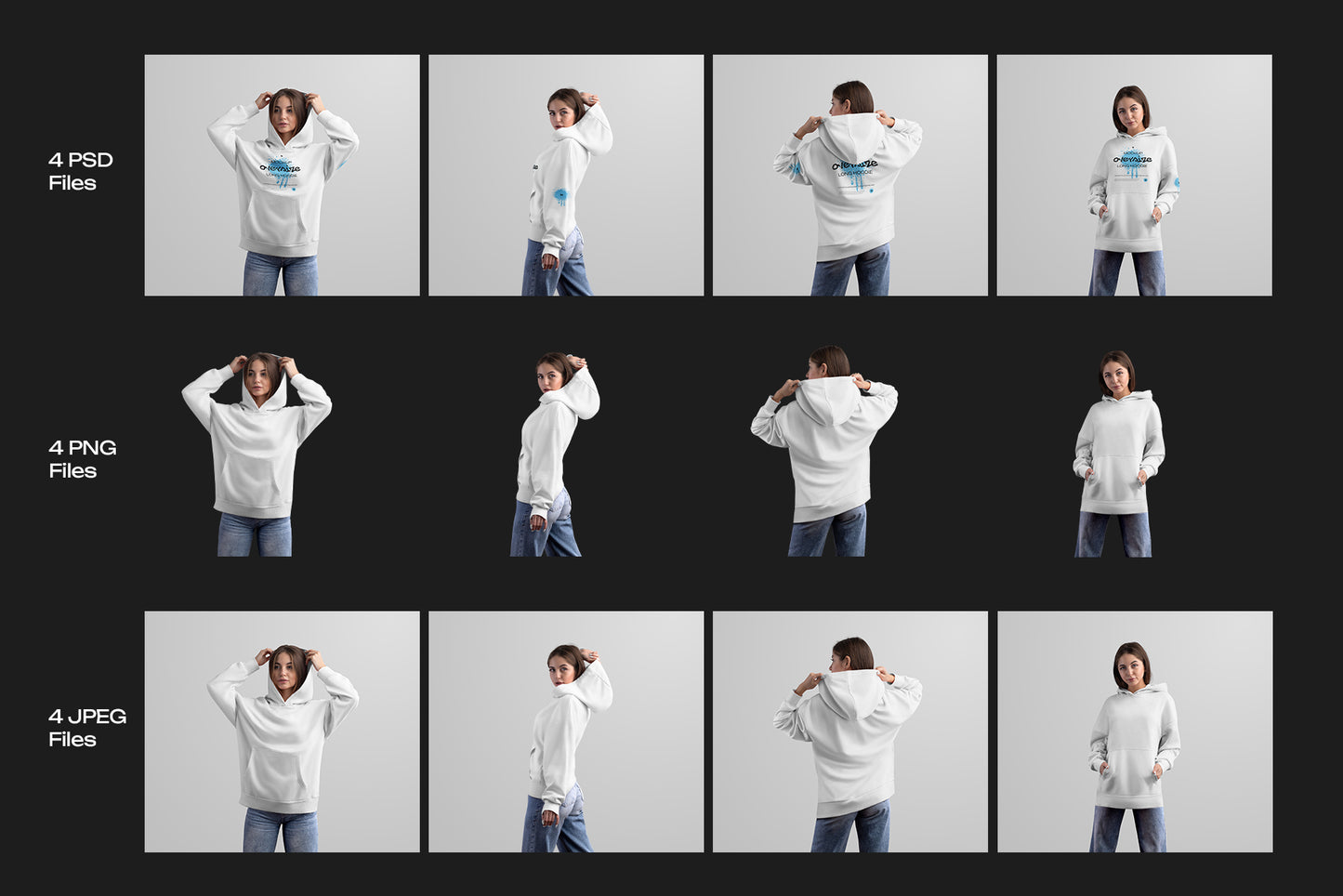 4 Mockups Woman Oversize Long Hoodie. vol.03