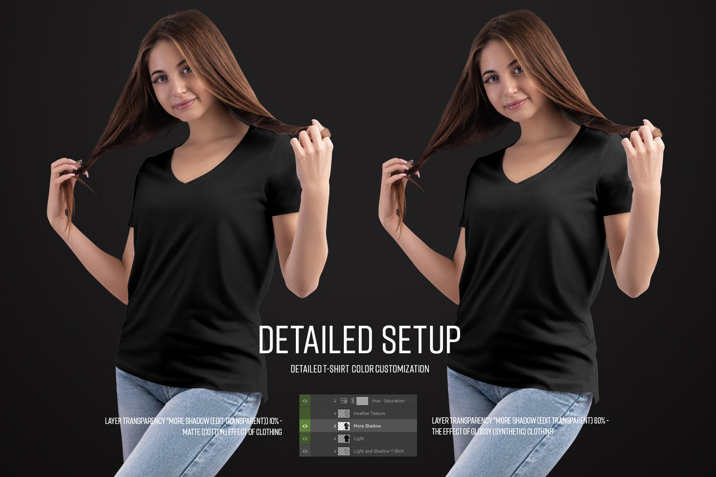 4 Mockup Woman V-Neck T-Shirt with a Chest Pocket