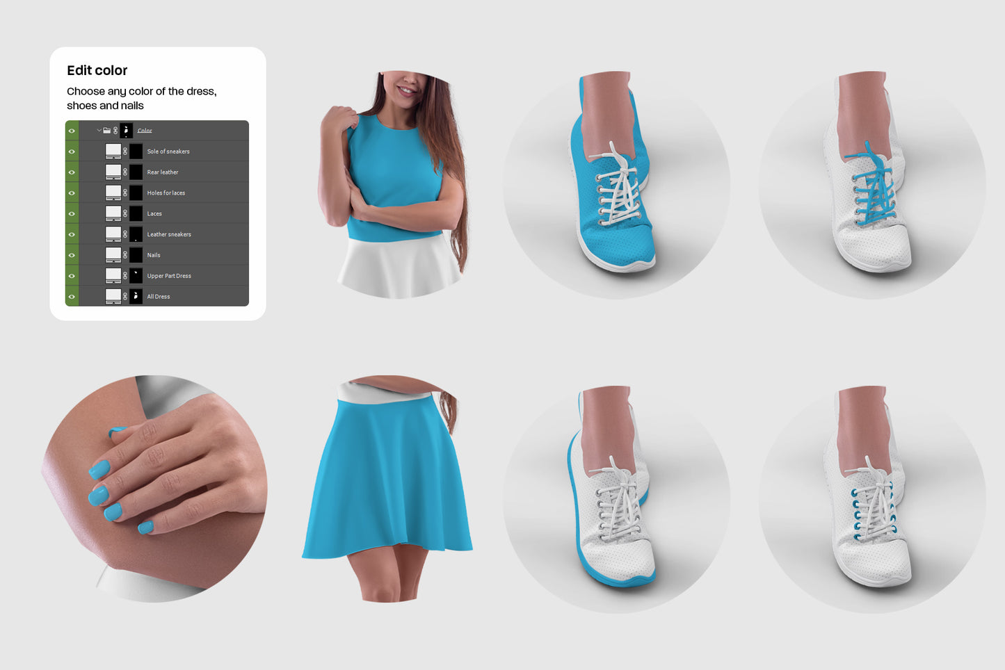 A Large Bundle of Mockups of a Women's Dress in Different Styles