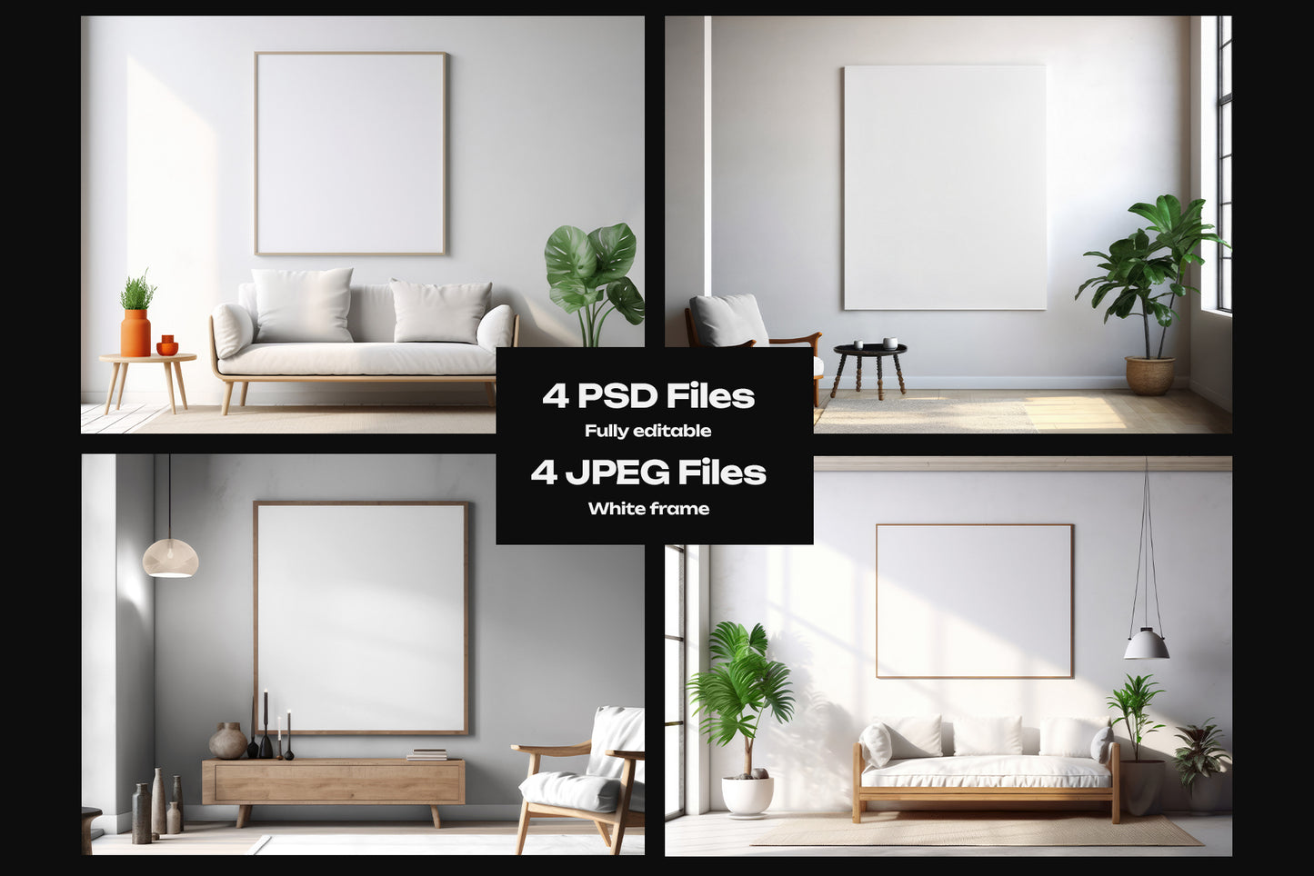 4 Mockups of Frames in the Interior. AI Generated