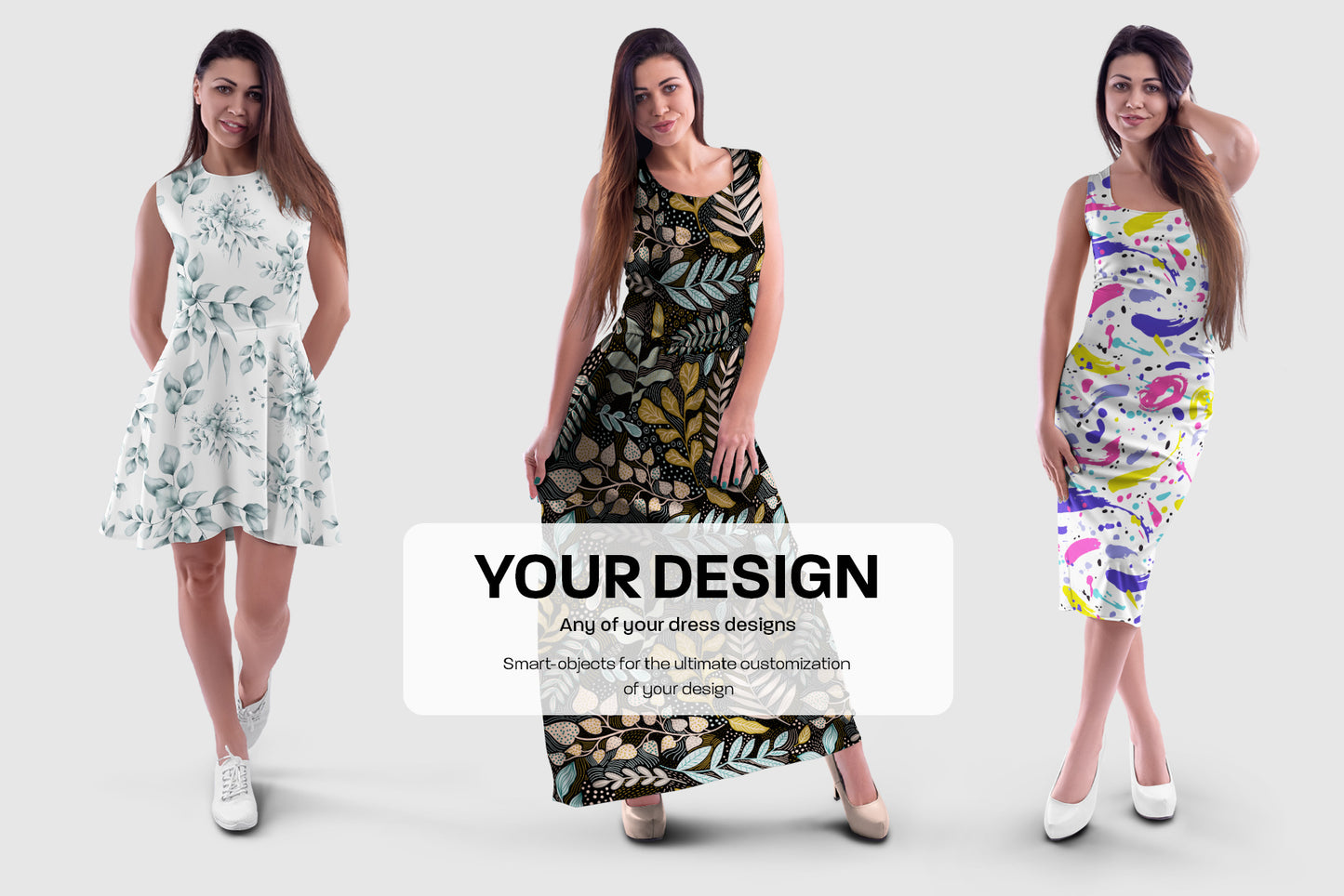 A Large Bundle of Mockups of a Women's Dress in Different Styles
