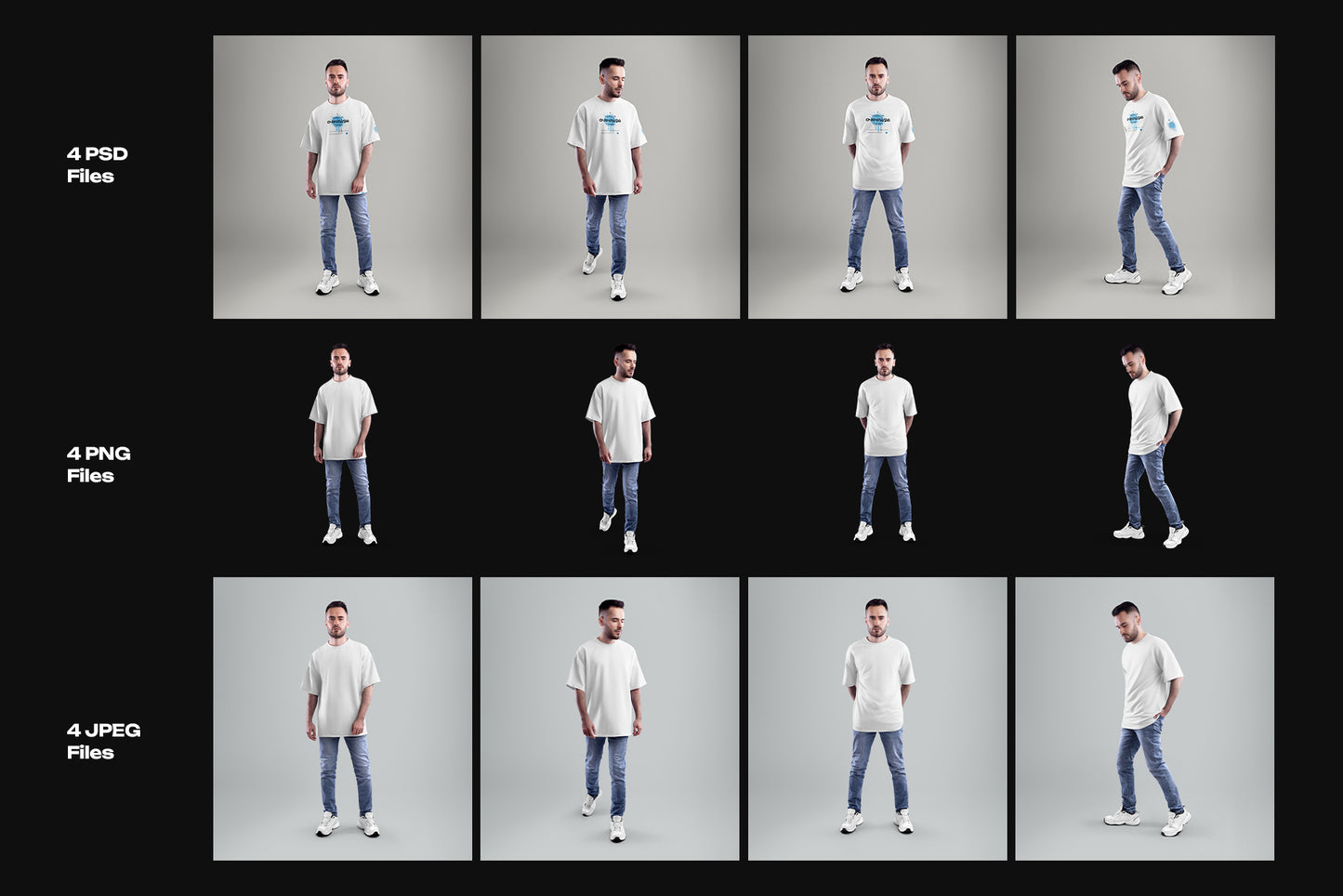 4 Oversized Men's T-Shirt Mockups. vol.02