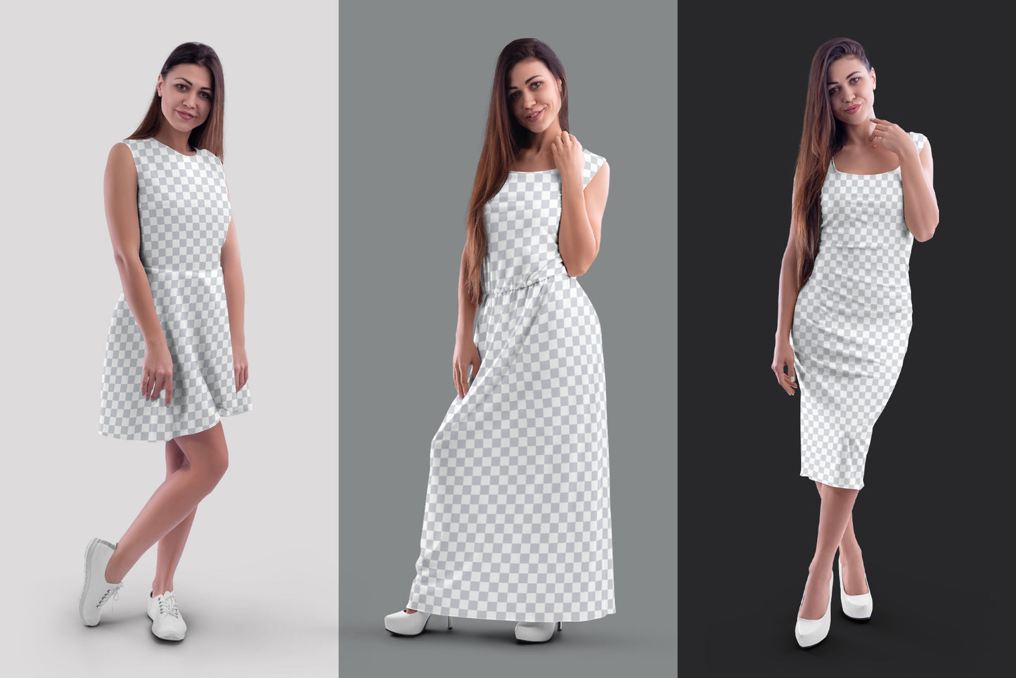 A Large Bundle of Mockups of a Women's Dress in Different Styles