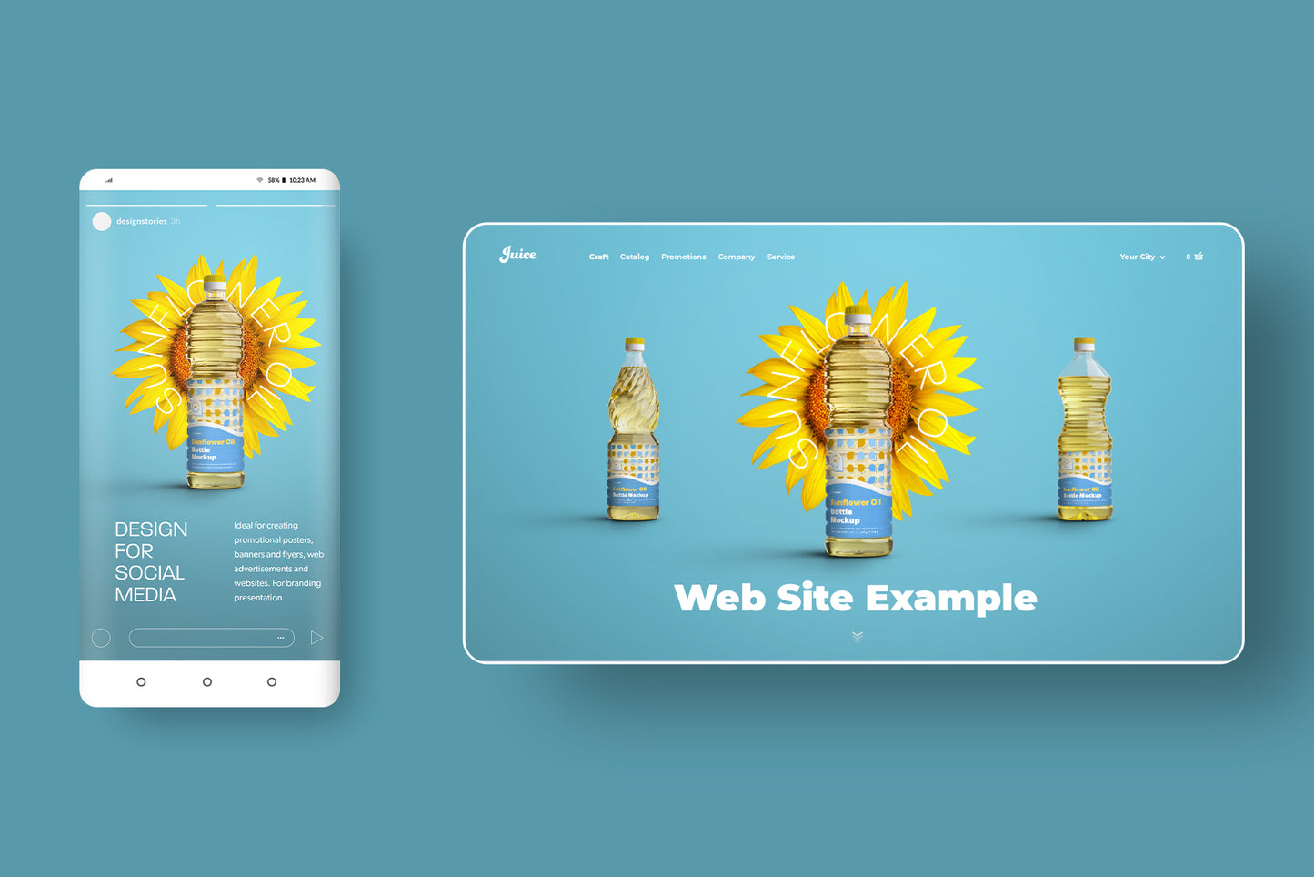 5 Mockups Plastic Sunflower Oil Bottles