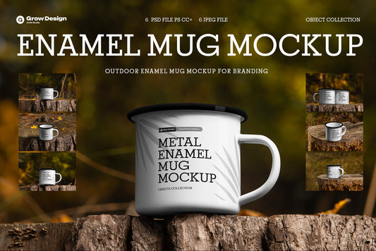 Rustic Outdoor Enamel Mug Mockup Set - 6 High-Res PSD Scenes for Coffee Cup Branding