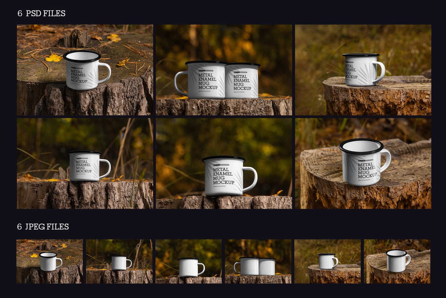 Rustic Outdoor Enamel Mug Mockup Set - 6 High-Res PSD Scenes for Coffee Cup Branding
