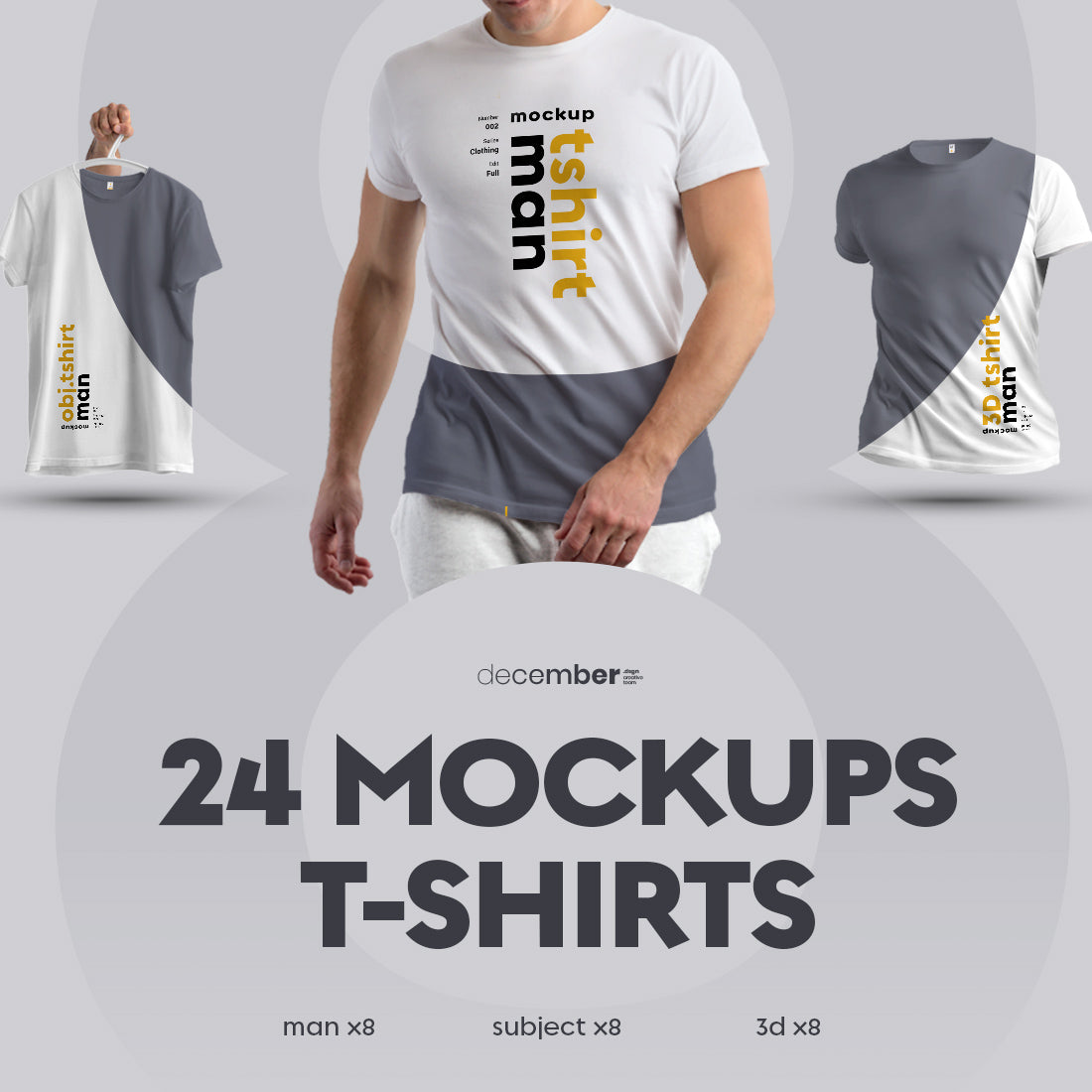24 mockups t-shirts on the man, 3D and isolated objects