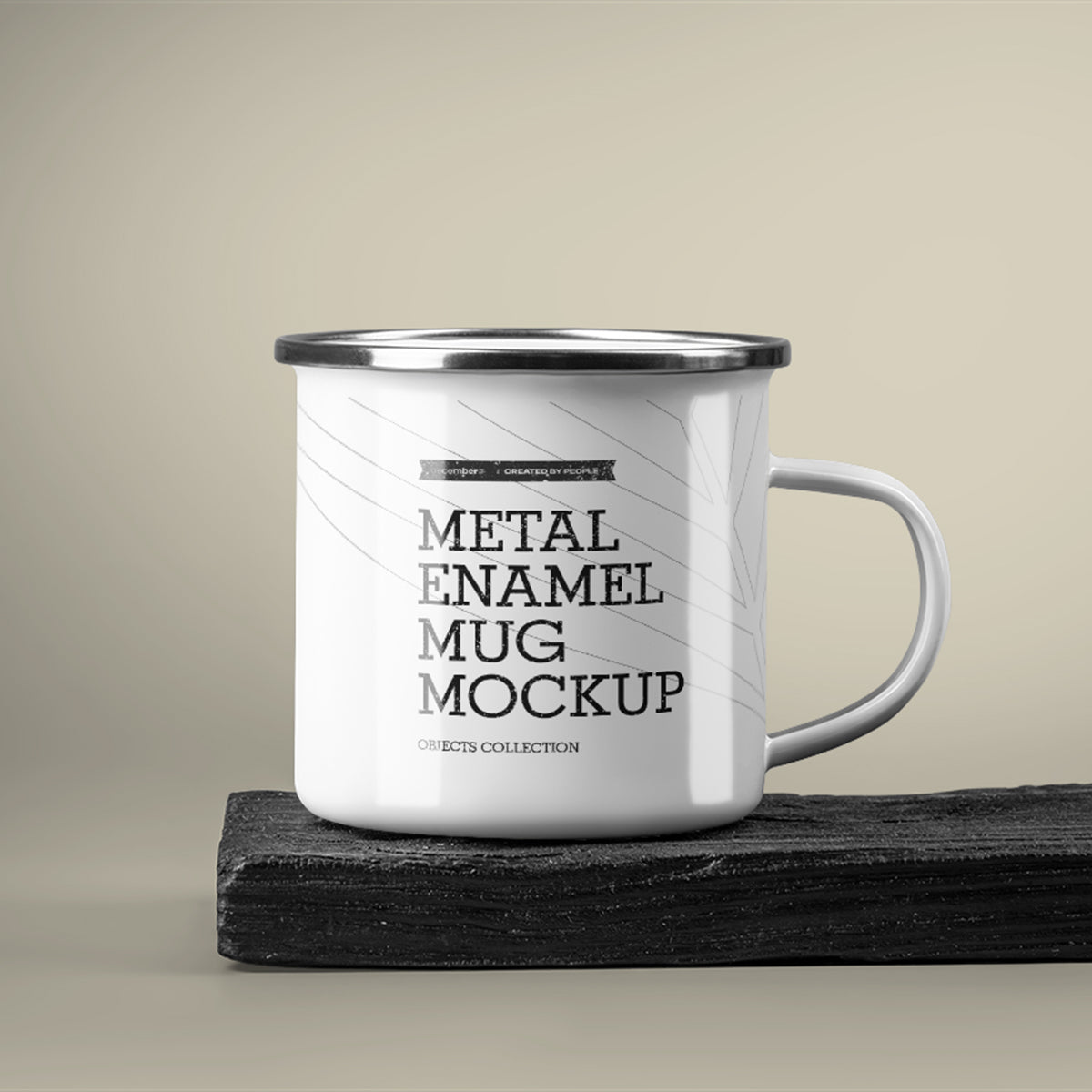Free Enamel Metal Mug on Burnt Wood Bar