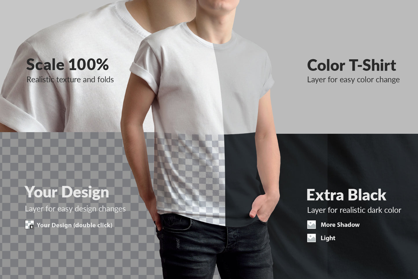 8 mockups t-shirts on the man