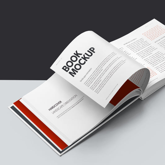 8 Book Mockups Hard Cover Landscape Oriantation. Set 2.