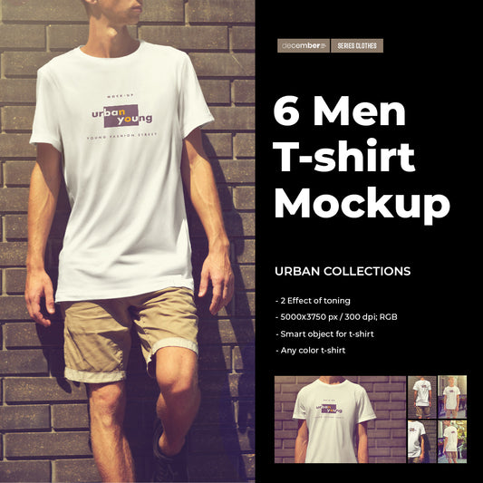 6  Mockups of an Elongated T-shirt on a Young Guy. Urban style