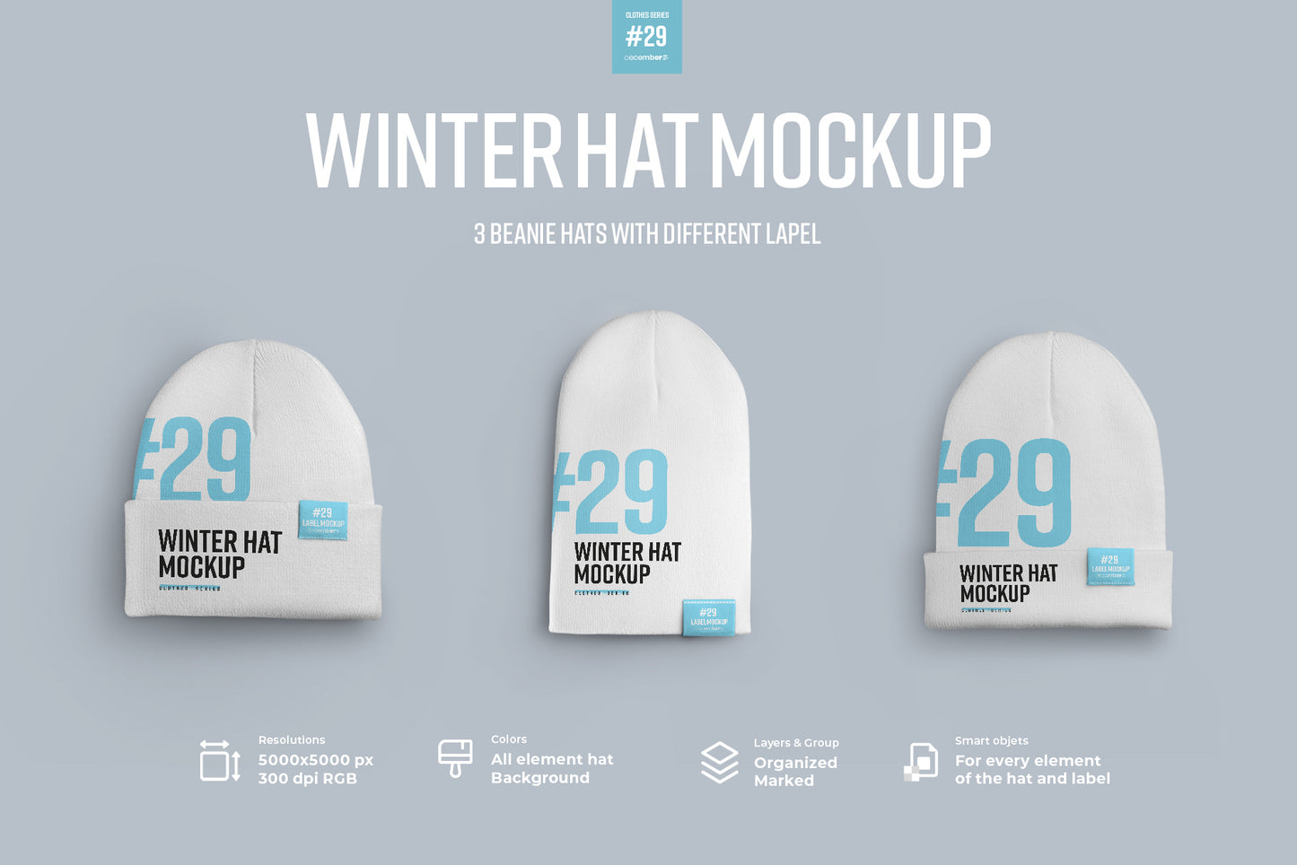 6 Mockups Winter Hat With Different Lapel